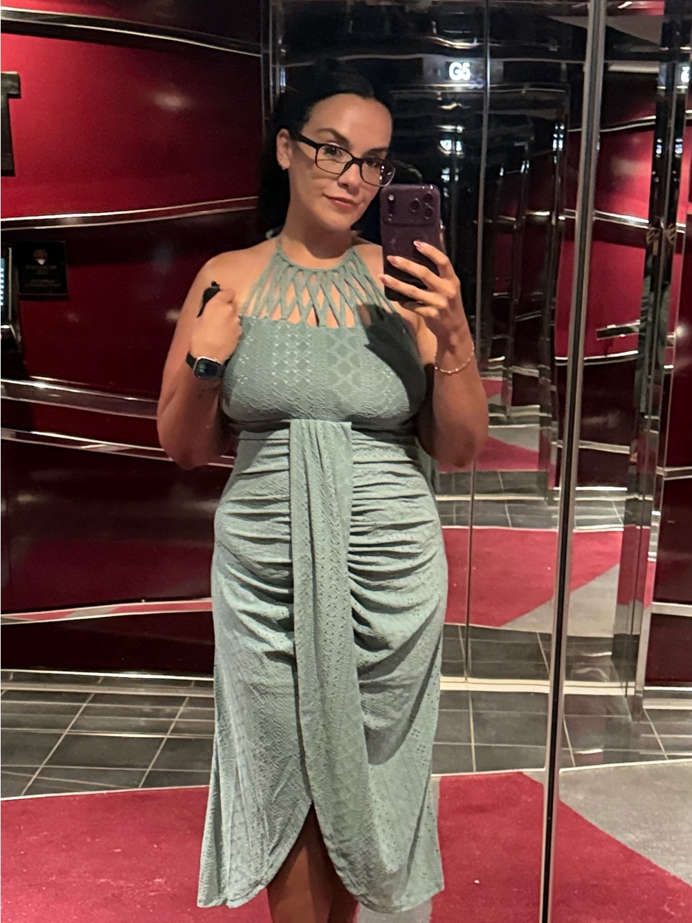 Sleeveless Sage Green Halter Midi Dress